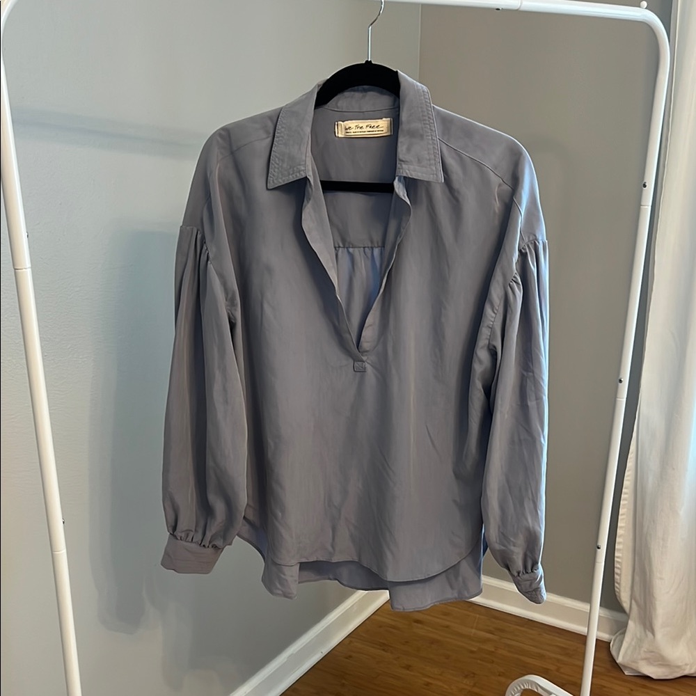 Free People Blue Long Sleeve Blouse - Sz small